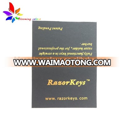 High end custom black card paper hang tag with gold foil